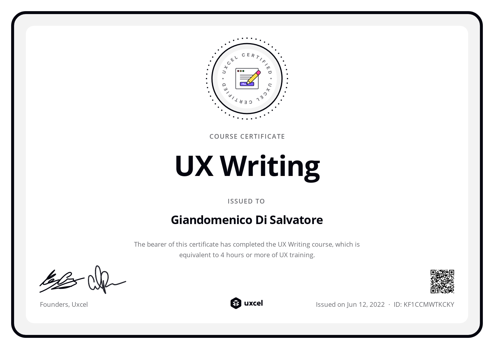 Giandomenico Di Salvatore's certificate